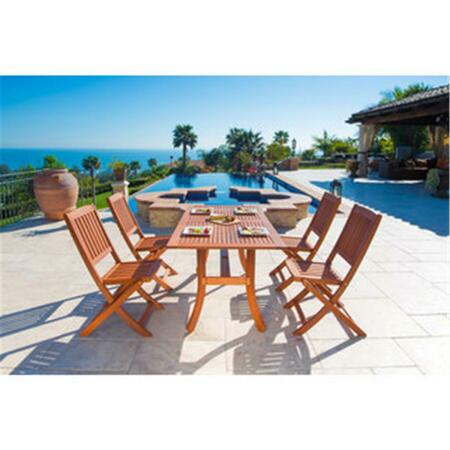 VIFAH Malibu Outdoor 5-piece Wood Patio Dining Set with Curvy Leg Table & Folding Chairs V189SET3